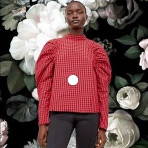 H&M Red&Black Puff-Sleeved Blouse (NWOT)